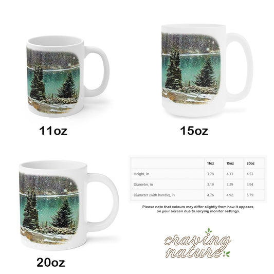 Rocky Mountain Snow Holiday Mugs - 3 Sizes (11oz/15oz/20oz) | Canadian Artist Design - craving nature