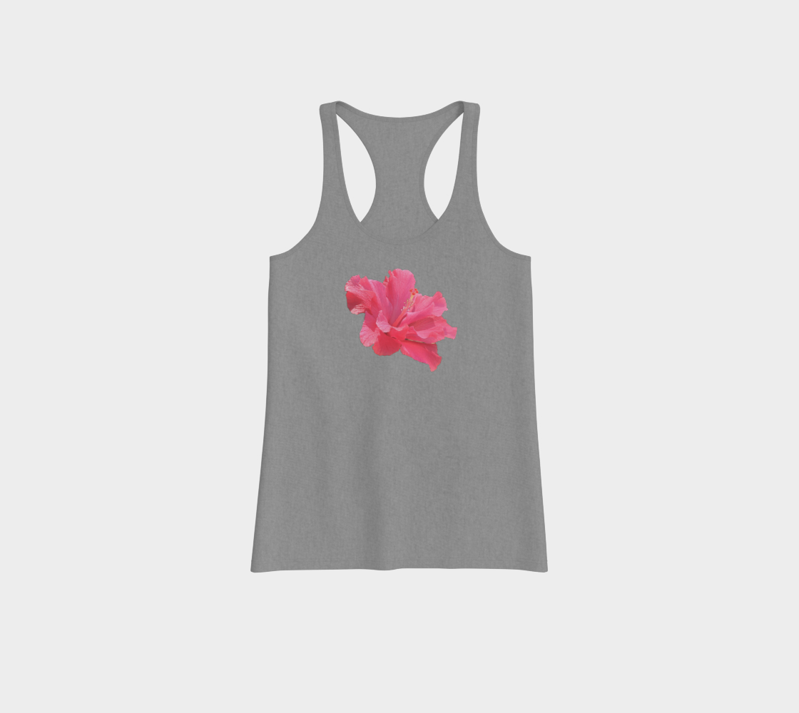 Grey Racerback Tank with Pink Hibiscus Flower