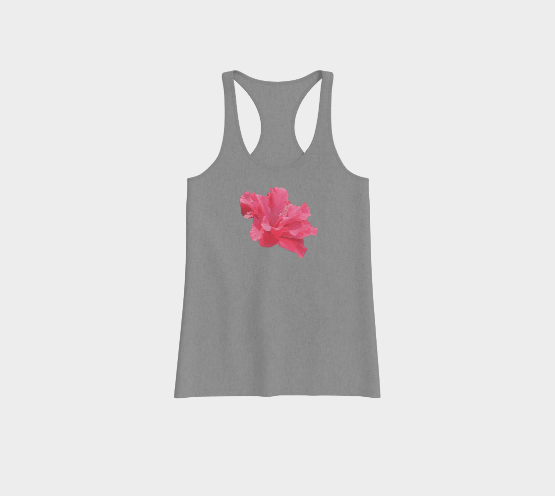 Grey Racerback Tank with Pink Hibiscus Flower - craving nature