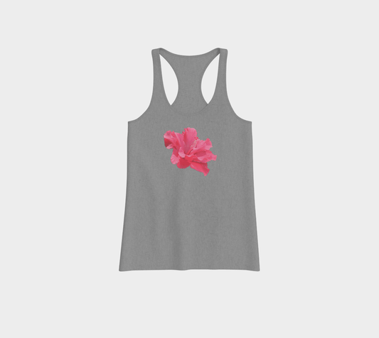 Grey Racerback Tank with Pink Hibiscus Flower - craving nature