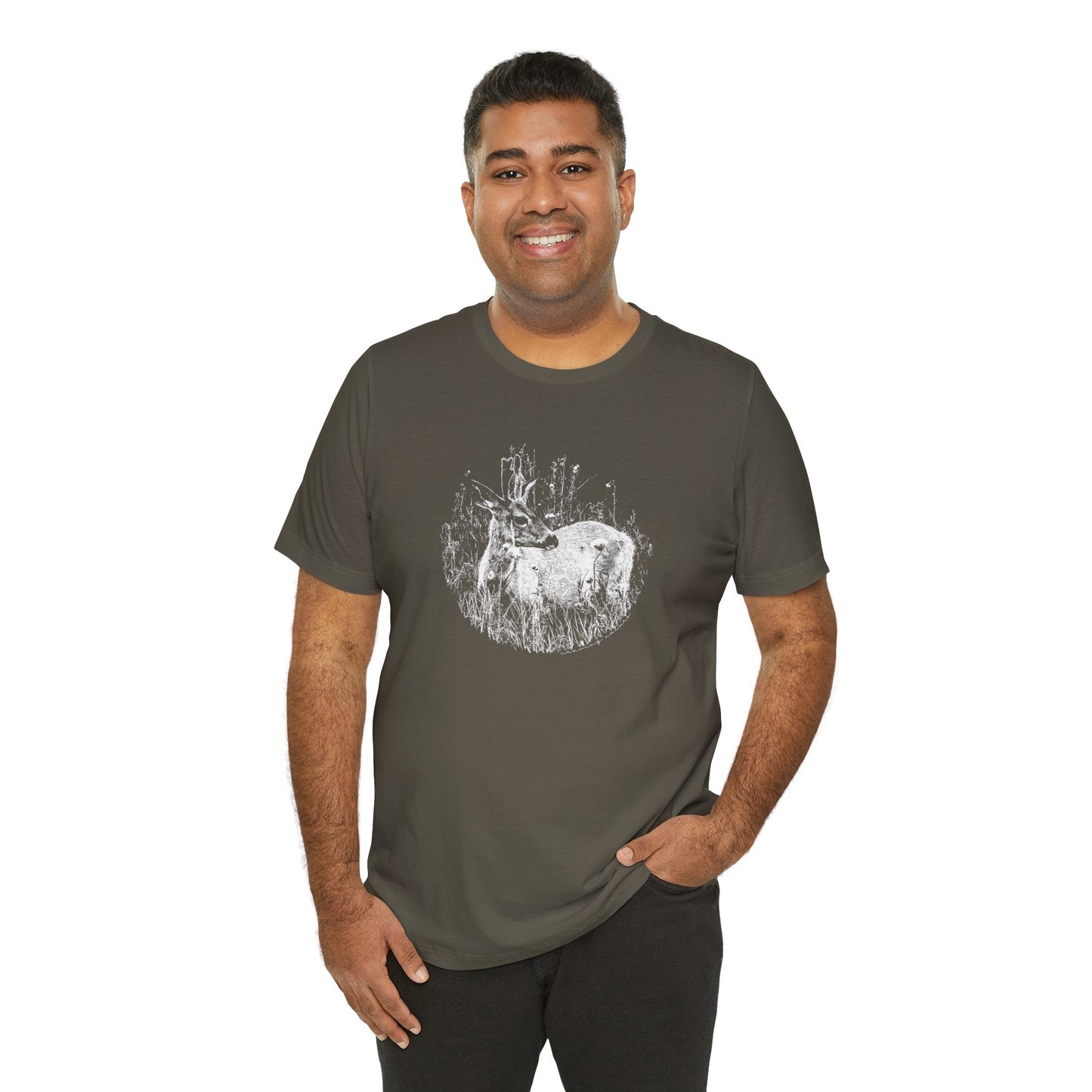 Nature - Inspired 'Young Buck' Jersey Short Sleeve Tee | ‘Craving Nature’ Design by Canadian Artist - craving nature