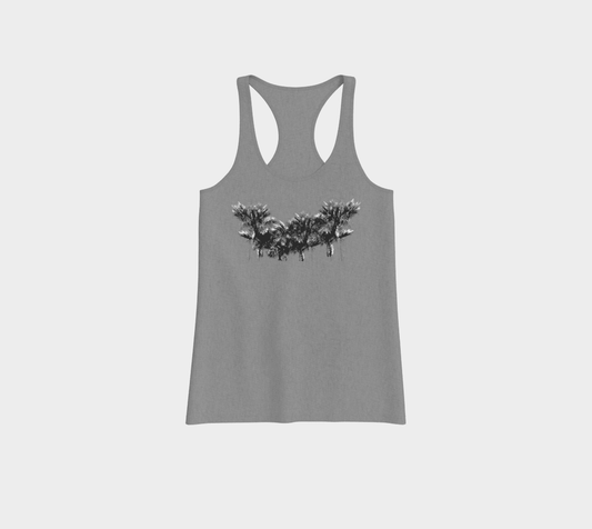 Palm Racerback Tank in Heather Grey (Black & White Print) - craving nature