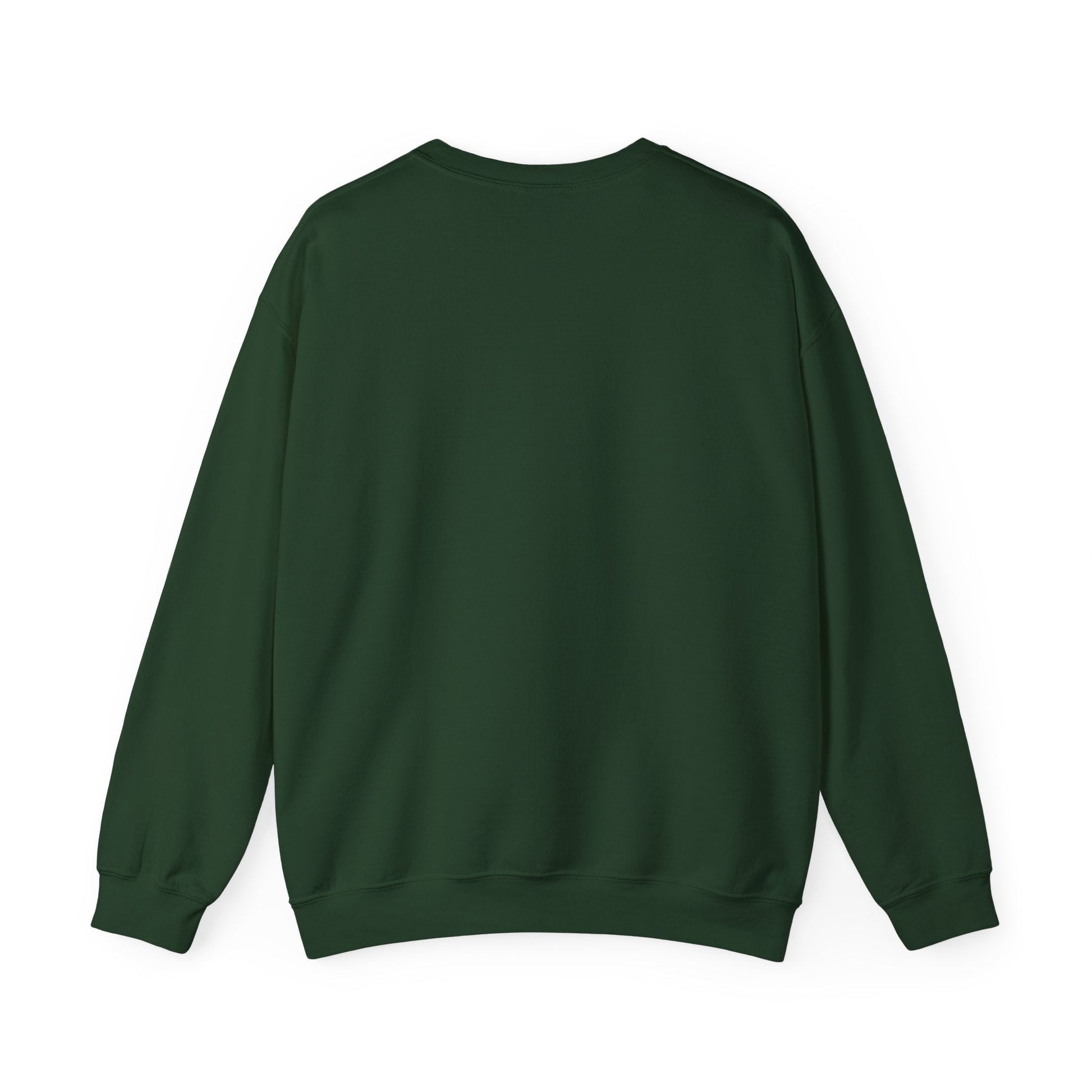 Back view of 'Young Buck' sweater in 'forest green' colour. Back is blank, no print.